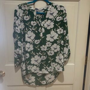 Daniel Rainn Emerald and Ivory Floral Blouse